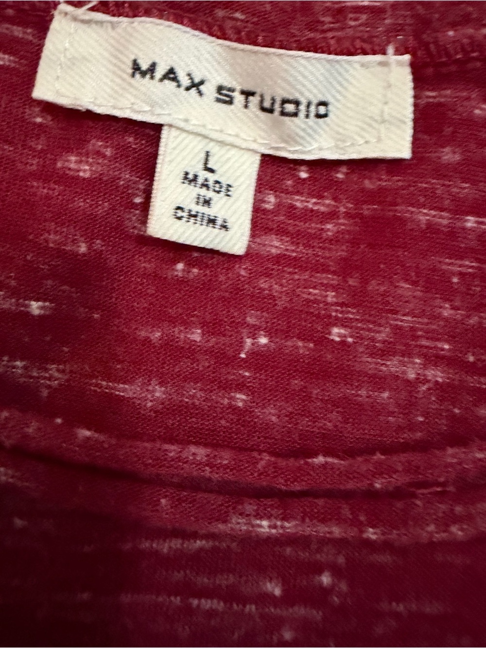 Max Studio Heathered Burgundy Short Sleeve Peplum Top - Picture 2 of 3